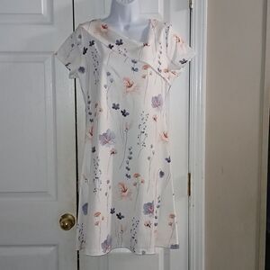 White floral print short sleeve casual beach wedding dress Sz S NWT
